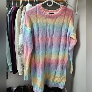 Multicolor Cable Knit Women's Sweater Dress